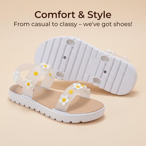 Image of bebe Girl's Flat Sandals - PCU Sandals with Flower, Bow, and Rhinestone Details for Toddler /Little Kid /Big Kid