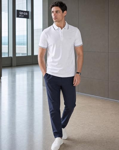Image of NOBERO Men's Travel Polo T-Shirt | Premium Cotton Stretch Fabric | Anti-Odor & Water-Repellent | UPF 50+ Sun Protection | Regular Fit Polo Collar Casual Wear