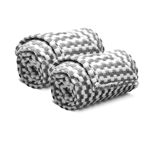 Msicyness Dog Blanket, Premium Flannel Fluffy Fleece Blankets Soft and Warm Covers for Pets Dogs Cats Throw (Small 24x32 Inches, 2 Pack Gray Grid)