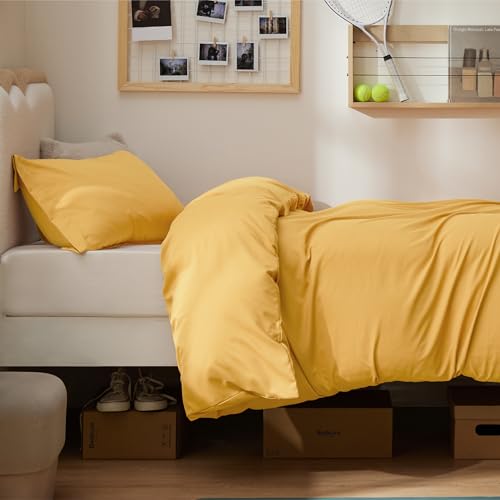 Image of Bedsure Twin /Twin XL Duvet Cover, Double Brushed Bedding Set, Golden Yellow | For Kids & Adults, 68 inchx90 inch Comforter Cover, Hotel Luxury, All Season, Breathable, Easy Care, Lightweight, Zipper Closure