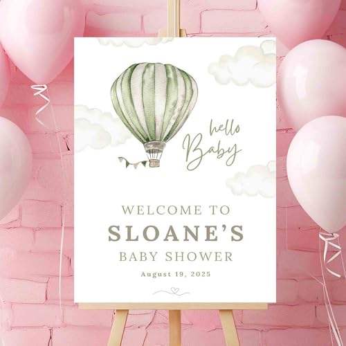 Hot Air Balloon Baby Shower Welcome Sign Sage Green Gender Neutral