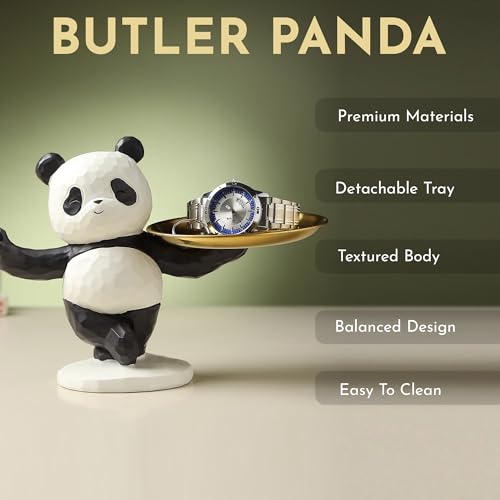 Image of ARMONIA Butler Panda Decorative Figurine with Gold Tray,Balanced Design,Cute Animal Figurine Multipurpose Storage Stand for Keys,Candy,Jewelry,Premium Home Decor Accent for Living Room,Office, Gifting