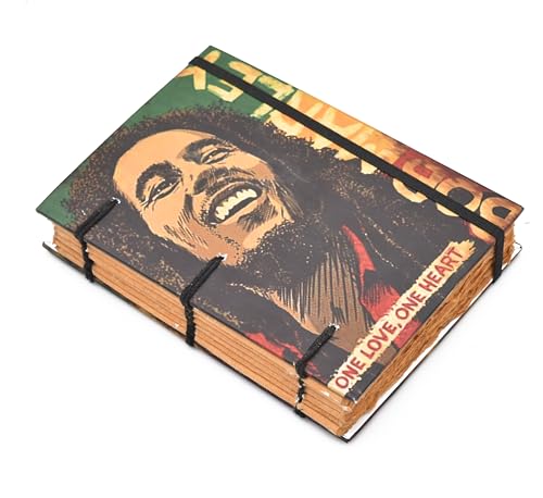 Image of Recycled Handmade Bob Marley Journal Diary (5x7 Inches) | Eco-Friendly Antique Paper Notebook with Elastic Closer & Hand-sewn Binding