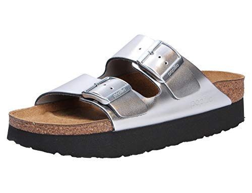 Papillio Womens Arizona Platform Leather Silver Sandals 6 US