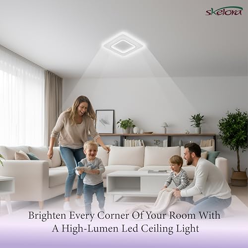 Image of Premium 50W LED Ceiling Light | 3 Color Modes (Warm, Natural, Cool) - Flicker-Free, Anti-Glare |Bedroom, Office, Kitchen, Bathroom, Balcony & Walkway (Square White 50W)