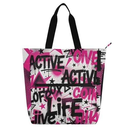 Bolsa de biblioteca para profesores y estudiantes con estampado abstracto rosa y negro