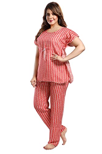 Image of Fabme Women's Cotton Printed Kaftan and Pyjama Set