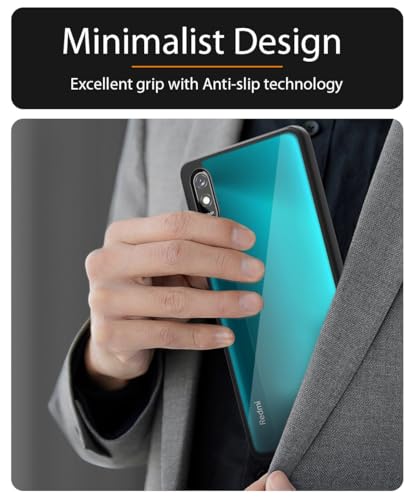 Image of WOW IMAGINE Shockproof Hybrid Back Cover for Mi Redmi 9A | 9i | Hard Slim fit Back Case | PC & TPU | Clear Transparent Case - Black