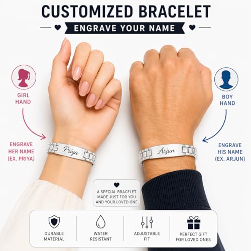 Image of Personalized Name Engraved Bracelet for Men & Women | Stainless Steel Chain Link Bracelet | Custom Name & Inspirational Text | Durable & Adjustable
