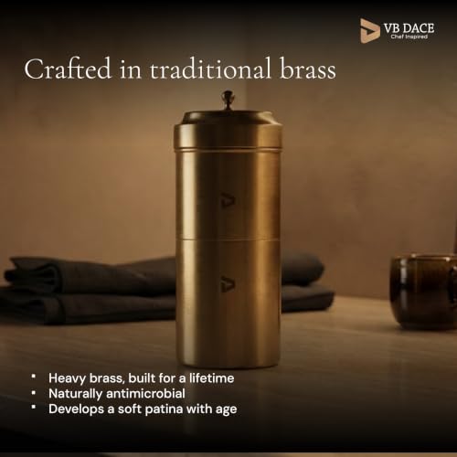 Image of VB DACE Traditional Brass Coffee Filter, 250 ml, Heavy-Gauge Brass South Indian Coffee Maker, Reusable Manual Coffee Drip Filter, Serves 2-3 Cups