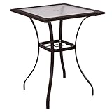 AlphaBaby Coffee Outdoor Patio Rattan Wicker Bar Square Table Glass Top Yard Garden Furniture, Brown