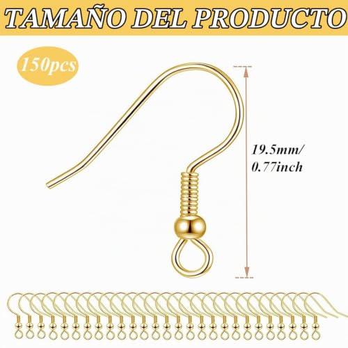 Miniatura 3 de Jeyorzy 150 Piezas Enganches Pendientes, Ganchos Para Pendientes, Hipoalergénicos Ganchos Para Pendientes Con Bola De Resorte, Accesorios Para Hacer Pendientes, Bricolaje Pendientes Joyería Hacer, Oro