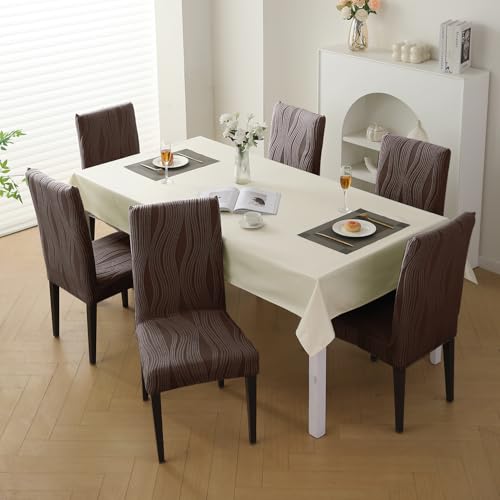 Image of HOKIPO 200 GSM Premium Knitting Jacquard Elastic Dining Table Chair Cover Set of 6, 'Nestiva Series' Chocolate Brown (AR-6072-BR)