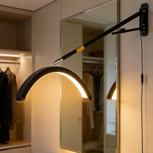 vnmudzeo Lampe Murale Demi-Lune, Longueur RéGlable De 62 à 113 Cm, Lampe LED Demi-Lune De 58 Cm (23 Pouces) pour Coiffure, Permanente, Coloration, Coupe Et Coiffage...