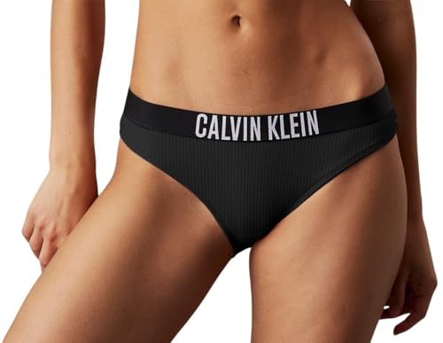 Calvin Klein Women’s Bikini Bottoms with Logo Waistband, Black (Black), M