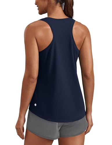 PINSPARK Womens Workout Tops for Women UPF 50+ Racerback Tank Tops Lightweight Yoga Shirts Breathable Athletic Running Tank Tops Sleeveless Gym Outfits Dark Navy Small