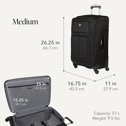 Image of SWISSGEAR Sion Softside Expandable Spinner Luggage Durable Lightweight Travel Suitcase, Black, 3-Piece Set (Carry-On /Medium /Large)