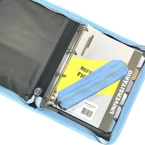 Fichário Colegial Caderno Folhas Argolado Sweet Zíper Grande (Azul)