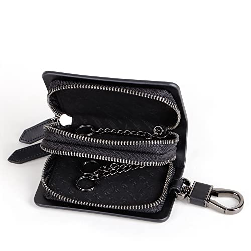 Image of VISOUL Car Key Case Holder Double Zipper, Leather Car Smart Key Fob Case with Keychain for Men and Women