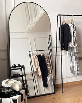 Arched Full Length Mirror, Floor Mirror with Stand, 76"x34" Large Mirror, Wall Mirror Full Length, Black Floor Length Mirror, Body Floor Mirror, Wall Mounted Mirror for Bedroom, Black