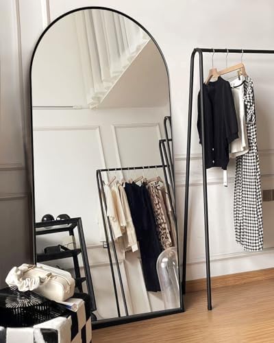 Arched Full Length Mirror, Floor Mirror with Stand, 76"x34" Large Mirror, Wall Mirror Full Length, Black Floor Length Mirror, Body Floor Mirror, Wall Mounted Mirror for Bedroom, Black