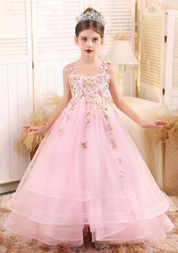 Flower Girl Dresses for Wedding Tulle Princess Pageant Dress Lace Appliques Ball Gown with Bow-Knot3