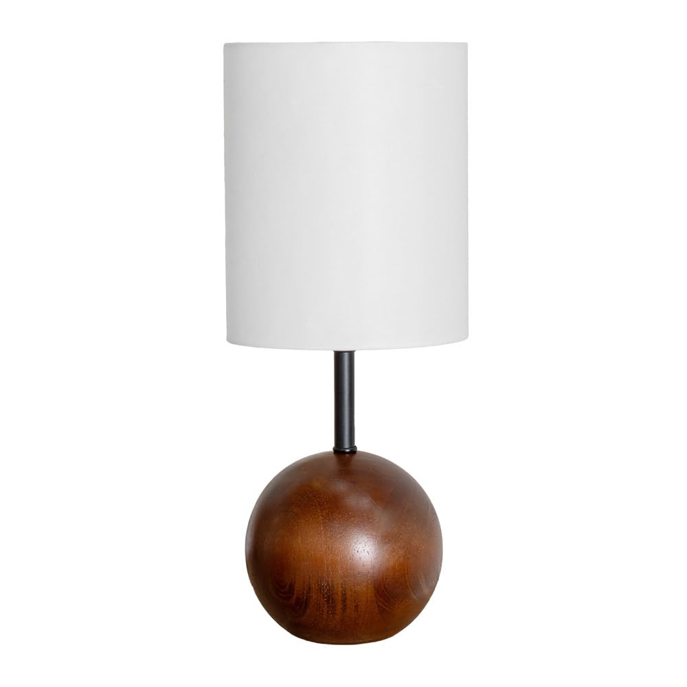ValueLights Brandon White Tall Linen Lamp Shade Dark Walnut Wood Ball Table Lamp in Brown