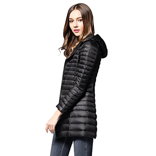 Preisvergleich Produktbild ZKOO Damen Daunenjacke Daunenmantel Mit Kapuze Lange Packbar Ultra Leicht Übergangsjacke Steppjacke Slim Wärm Schwarz