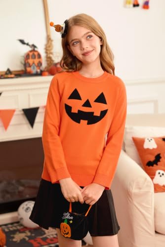 Image of Girls Halloween Pattern Knit Sweater Funny Pullover Y2K 6-14 Years