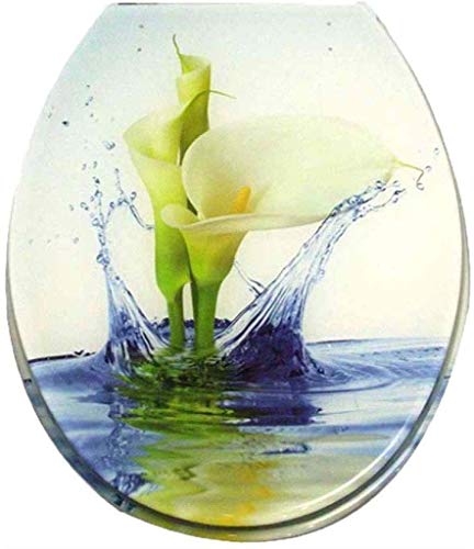 Asiento de inodoro Calla Lily con tapa y bajada lenta, resina de urea-formaldehído ultra resistente, forma fija U/V/O miniatura 1