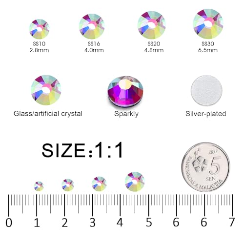 Image of Flatback Rhinestones Bulk, 14400PCS Crystal AB Rhinestones for Clothes DIY Decoration Crafts, Crystal AB, SS16, 3.8-4.0mm