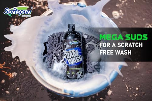 Image of SOFTSPUN Essentials 1Ltr Car & Bike pH Neutral Premium Liquid Shampoo+1700gsm 1pc Double Side Glove Grey Combo | Extra Suds, Removes Tough Dirt & Grime | Works with Bucket & Foam Cannon