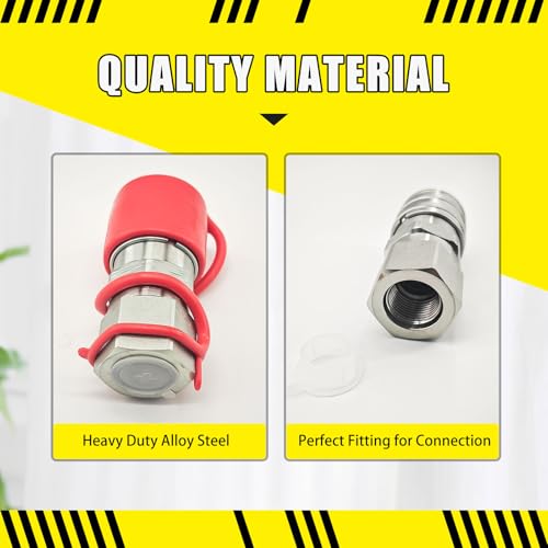 Image of Replacement for CAT 153-2994 Hydraulic Quick Connect Coupler, Flat Face Female Heavy-Duty Carbon Steel Coupling Fittings with Dust Cap-1 /2 inchbody size 5 /8 inchSAE