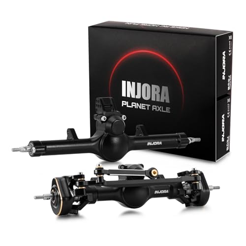INJORA +4mm Planet Front Rear Axles with Double Joint Shafts & Brass Steering Knuckles for 1/24 Axial SCX24 Upgrade(Black)