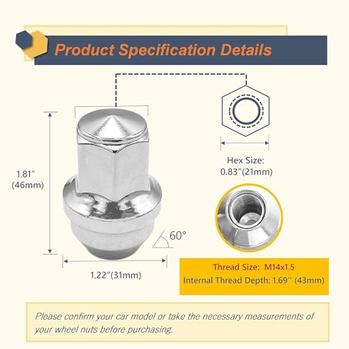 Kadrick 1 Pcs M14x1.5 Lug Nuts Replacement for Ford Expedition/F-150 2015-2022, One-Piece Solid Chrome OEM Factory Style Large Acorn Seat Wheel Nuts for Lincoln 2016-2021 MKX, Anti-Rust Updated… - Thumbnail 3