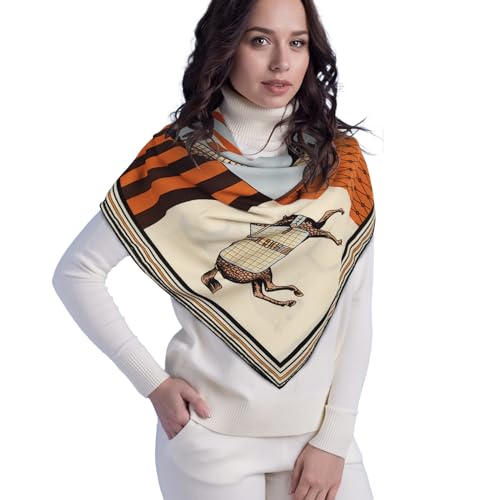 EXTREE Women's Travel Scarf Pashmina Shawls and Wraps Winter Warm Square Large Scarves Made of 60% Wool and 40% Silk Color-02