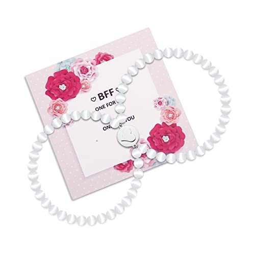 Gkmamrg mejor amigo, perlas de ojo de gato, pulsera de piedras naturales para mujeres, juego de pulsera de cuentas, pulsera de cumpleaños Cover
