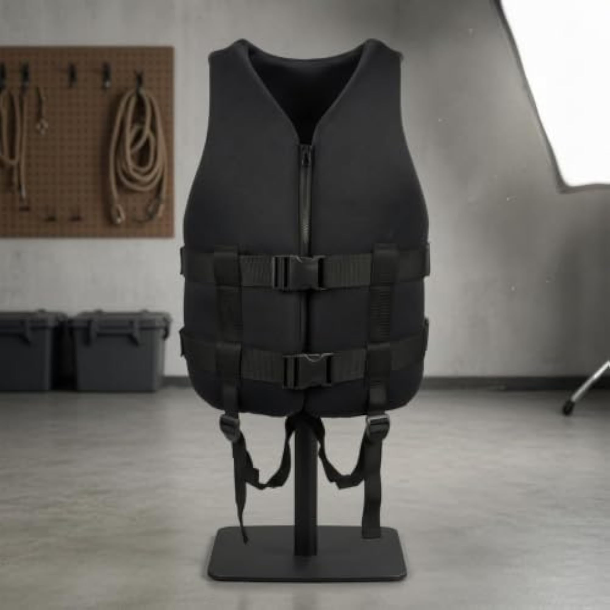Black Neoprene Life Vest with ABS Buckles, Zip Front
