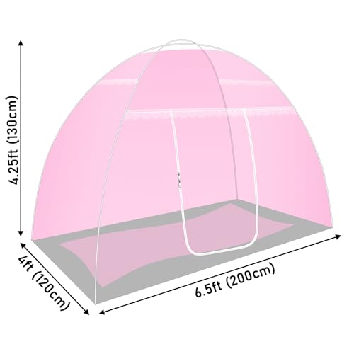 Image of Single Bed Mosquito Net Foldable, Lightweight Polyester 30GSM Strong Foldable Machardani (Pink Color, 4feet x 6.5feet)