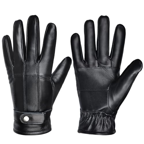 Harssidanzar Leather Gloves For Mens Sheepskin Warmth Lined Winter Leather Gloves SM049US,Black,size L