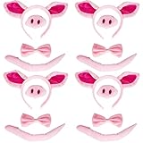 SGBETTER 16 Pieces Pig Costume Set Pig Ears Headband Nose Tail Bow Tie Pink Party Decoration for Kids Halloween Cosplay Animal Theme Party