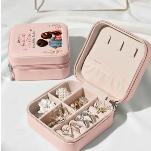 Image of Precious Art Gifts Best Sister Jewellery Organiser Box With Wooden Earring Pair,Greeting Card,Best Rakhi Gift For Sister,Rakshabandhan Combo Pack Set (Partners in Crime)