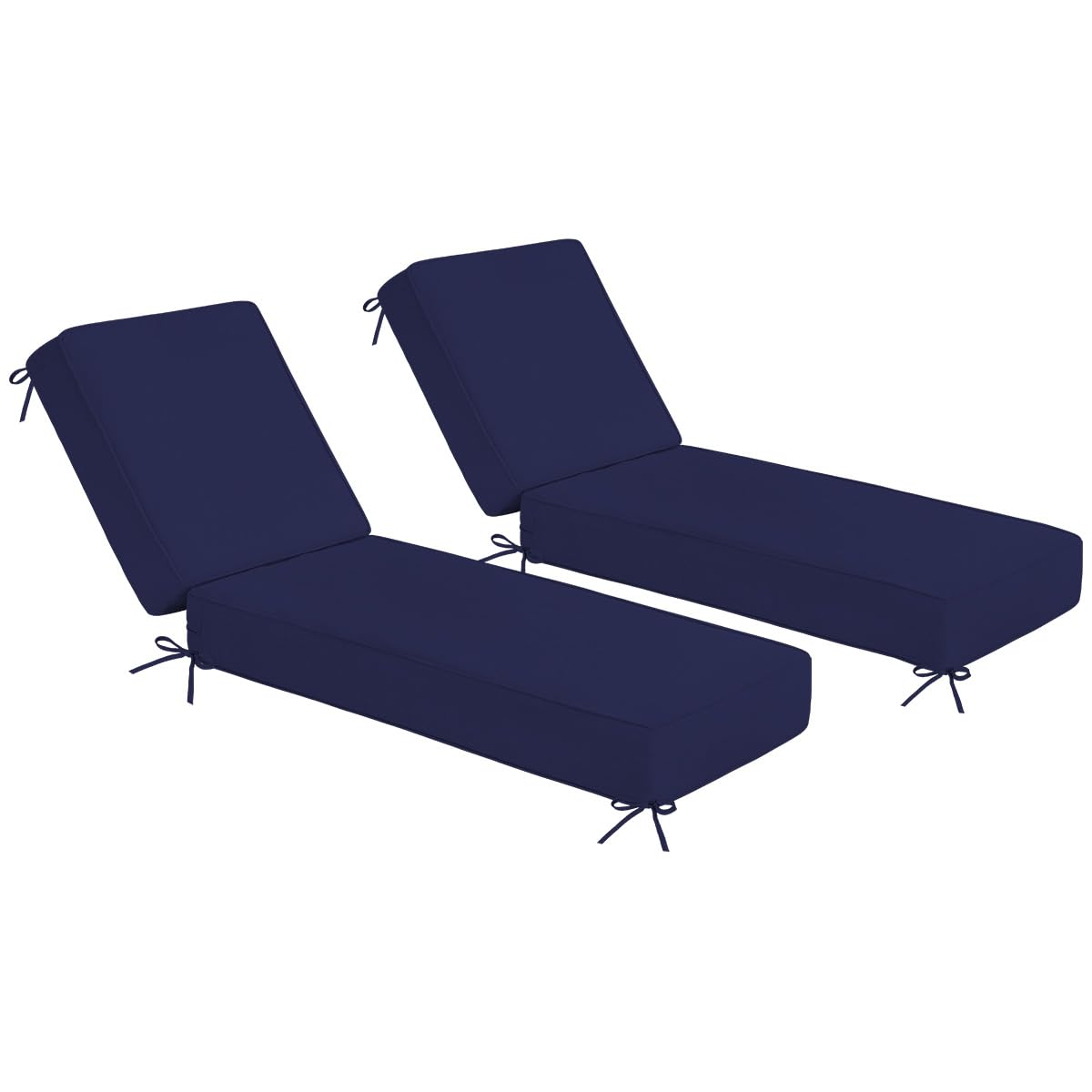 Sundale Outdoor Olefin Chaise Lounge Cushion Set of 2, Water-Resistant Patio Lounge Chair Cushion, Thick Lounger Pad with 4 Straps Navy Blue, 80 x 26