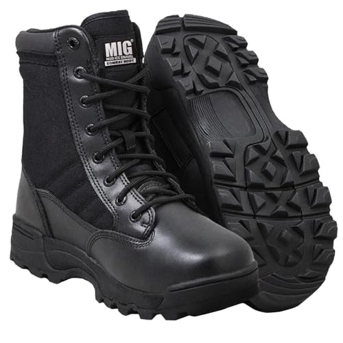 Mens MIG side zip & lace up Army Tactical Combat Boots (Black, UK10)