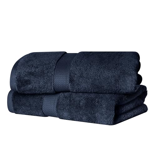 Superior Egyptian Cotton Pile Bath Towel Set of 2, Ultra Soft Luxury Towels, Thick Plush Essentials, Absorbent Heavyweight, Guest Bath, Hotel, Spa, Home Bathroom, Shower Basics, Navy Blue