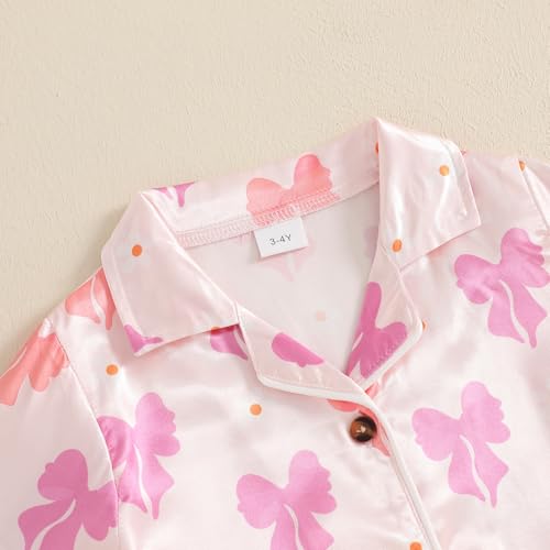 Kuriozud Toddler Kids Little Girls Halloween Satin Pajamas Satin Silky Pjs Set Short Sleeve Button Down Nightwear Sleepwear4