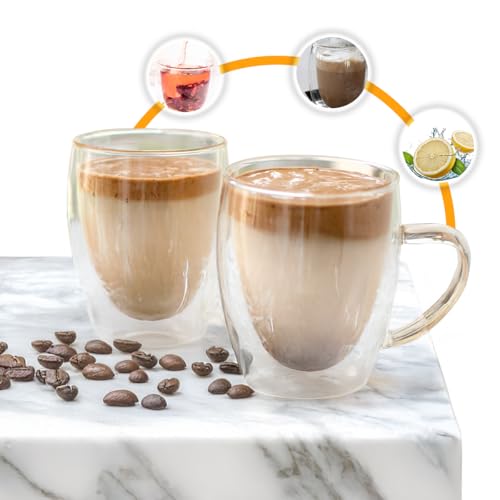 Recopilación de Tazas para cafe espresso los más solicitados. 48 Juego de Tazas de Vidrio Termico Borosilicato para Cafe Espresso o Te con Asa Set de 2 Piezas Doble Fondo 12 Onzas