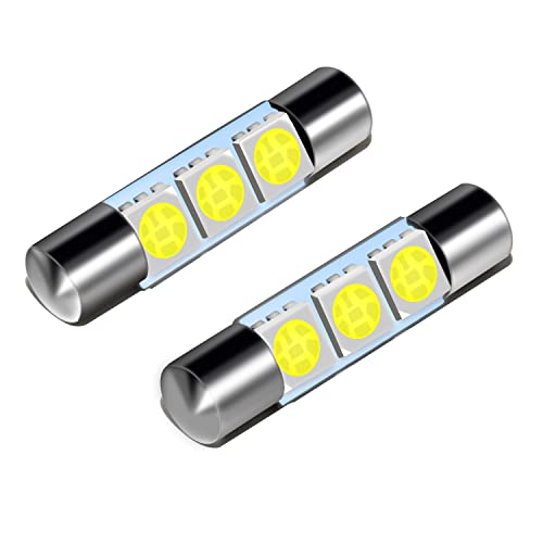 ZHOL SUPER BRIGHT White Vanity LED Light Bulbs Mirror Fuse Sun Visor 3-SMD 5050 Chips, 6641F (A Pair)