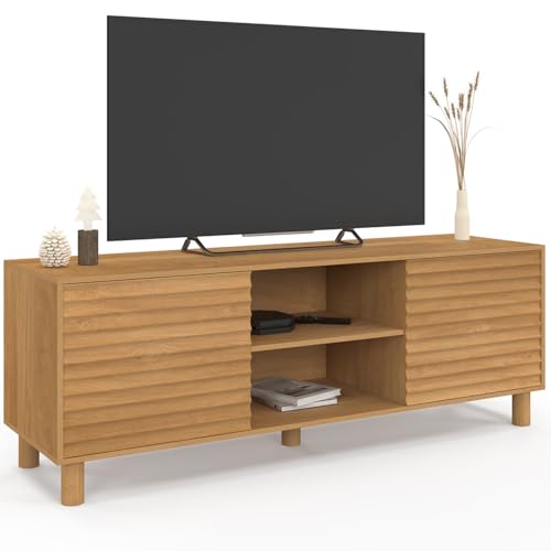 IDMarket - Meuble TV 140 cm Julie 2 Portes Lattes tasseau Bois Coloris chêne
