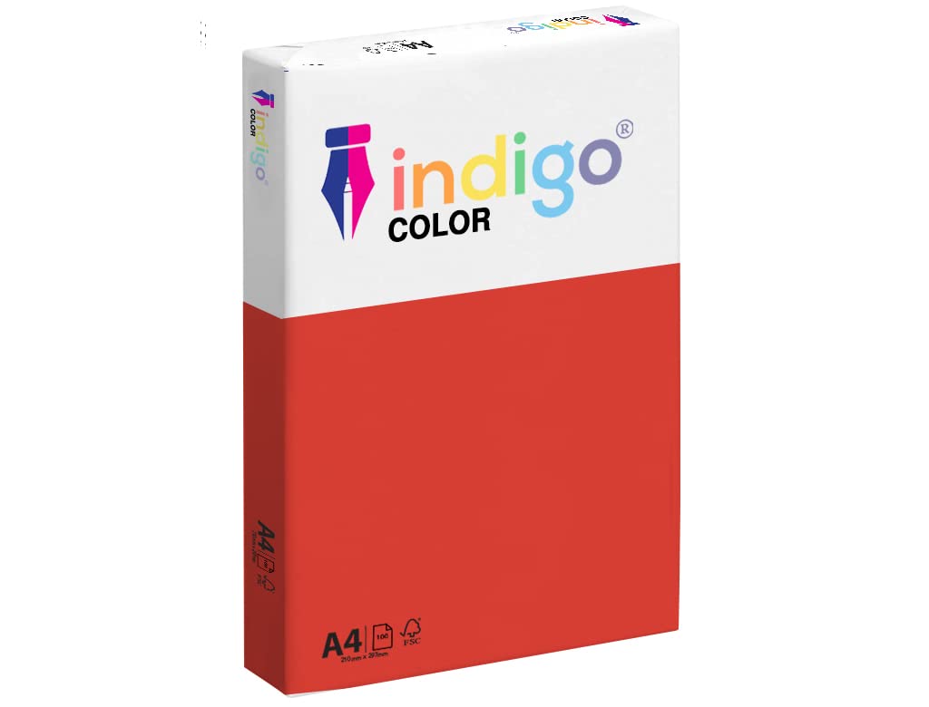 Indigo Color Paper A4 80 GSM Multifuctional Coloured Copier Paper 1 Ream 500 Sheets (Medium Deep Red)